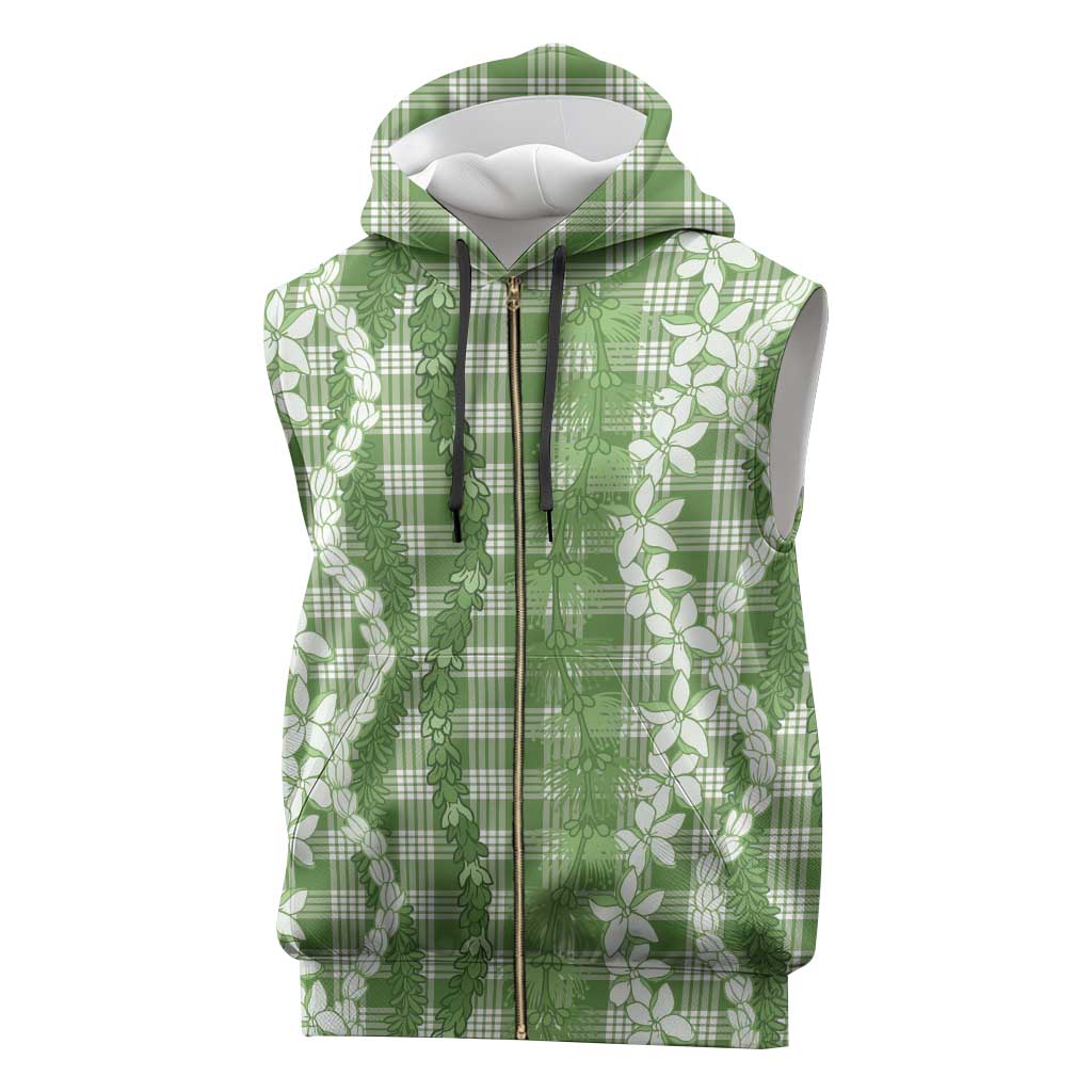 Hawaiian Ohia Lehua Lei Sleeveless Zip Hoodie Plaid Palaka Omaomao Pattern - Polynesian Pride