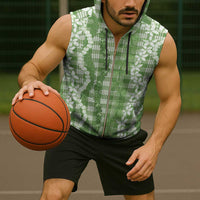 Hawaiian Ohia Lehua Lei Sleeveless Zip Hoodie Plaid Palaka Omaomao Pattern - Polynesian Pride