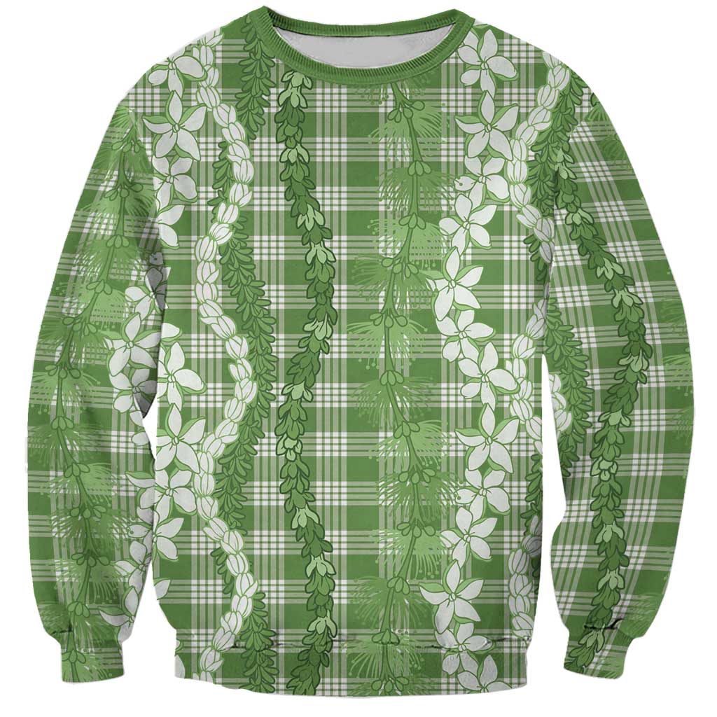 Hawaiian Ohia Lehua Lei Sweatshirt Plaid Palaka Omaomao Pattern LT9 Unisex Green - Polynesian Pride