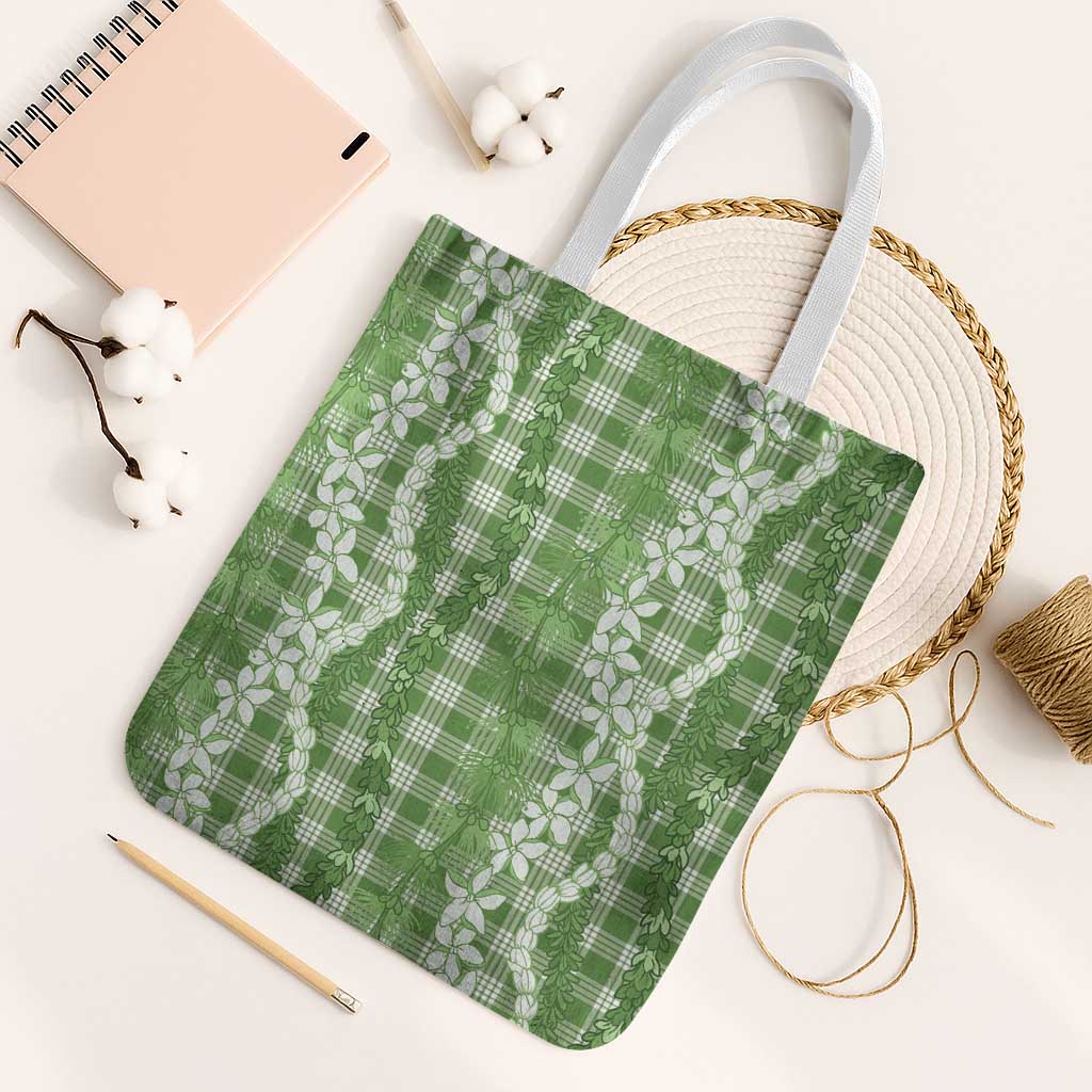 Hawaiian Ohia Lehua Lei Tote Bag Plaid Palaka Omaomao Pattern - Polynesian Pride