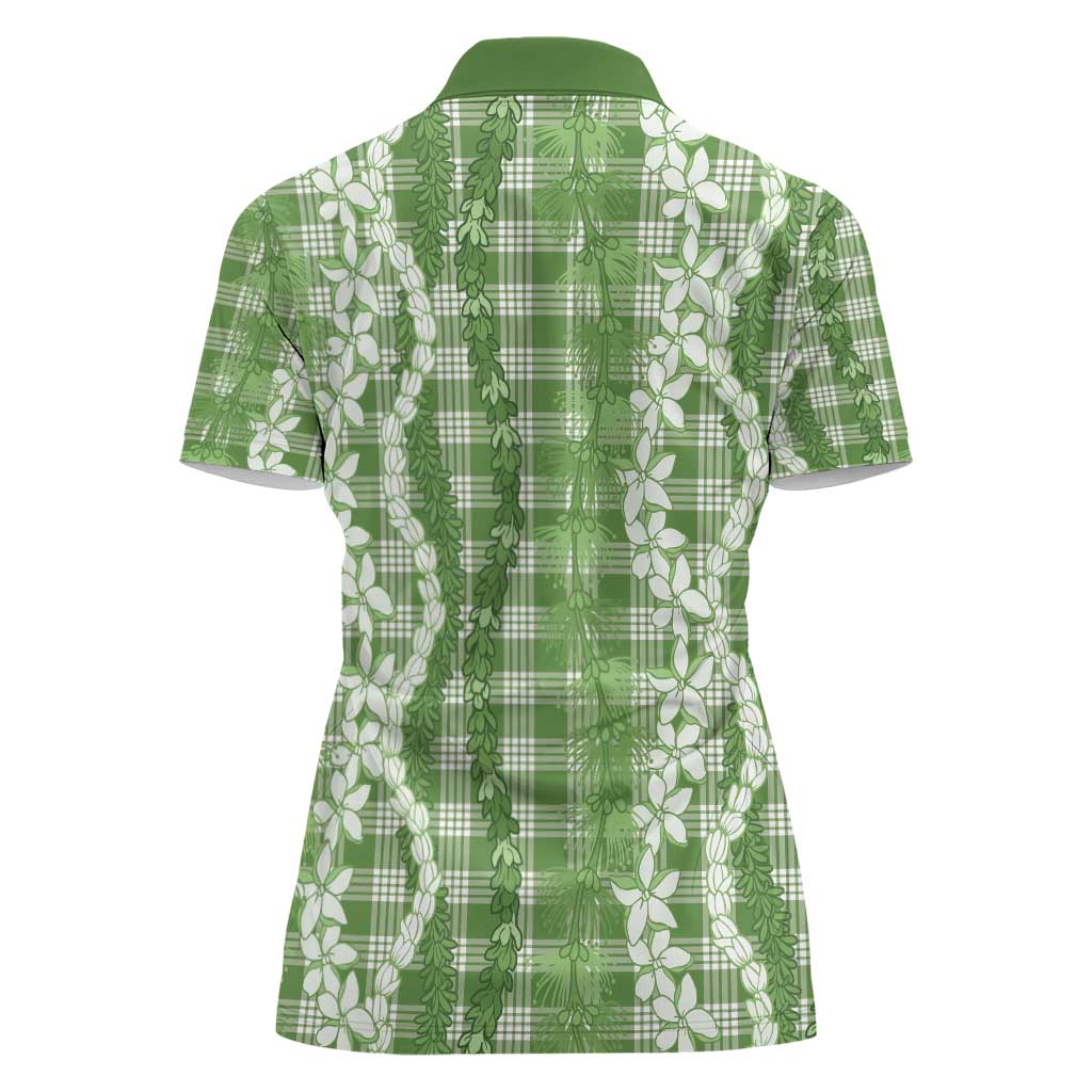 Hawaiian Ohia Lehua Lei Women Polo Shirt Plaid Palaka Omaomao Pattern - Polynesian Pride