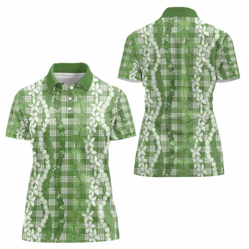 Hawaiian Ohia Lehua Lei Women Polo Shirt Plaid Palaka Omaomao Pattern - Polynesian Pride