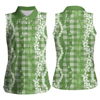 Hawaiian Ohia Lehua Lei Women Sleeveless Polo Shirt Plaid Palaka Omaomao Pattern - Polynesian Pride