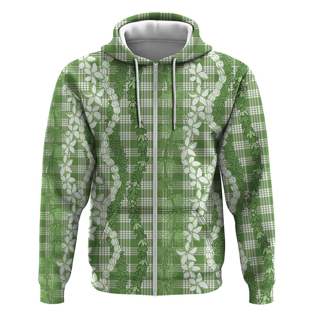 Hawaiian Ohia Lehua Lei Zip Hoodie Plaid Palaka Omaomao Pattern - Polynesian Pride