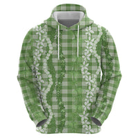 Hawaiian Ohia Lehua Lei Zip Hoodie Plaid Palaka Omaomao Pattern - Polynesian Pride