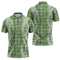 Hawaiian Ohia Lehua Lei Zipper Polo Shirt Plaid Palaka Omaomao Pattern - Polynesian Pride