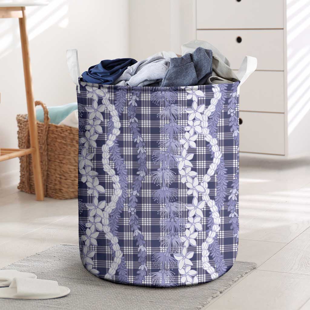 Hawaiian Ohia Lehua Lei Laundry Basket Plaid Palaka Uliuli hohonu Pattern LT9 Navy - Polynesian Pride