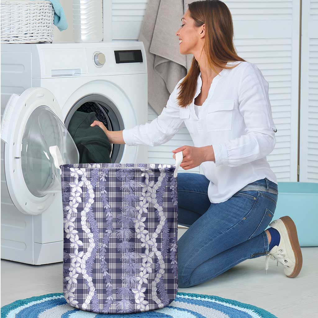 Hawaiian Ohia Lehua Lei Laundry Basket Plaid Palaka Uliuli hohonu Pattern LT9 - Polynesian Pride