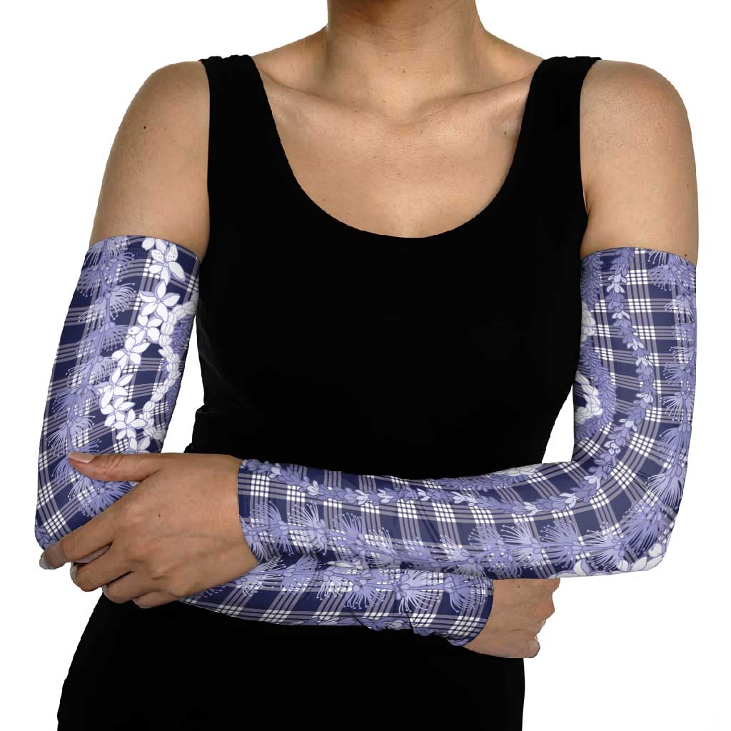 Hawaiian Ohia Lehua Lei Arm Sleeves Plaid Palaka Uliuli hohonu Pattern LT9 - Polynesian Pride