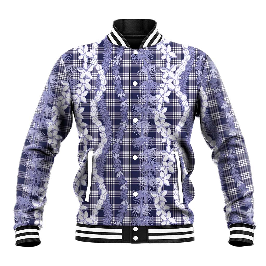 Hawaiian Ohia Lehua Lei Baseball Jacket Plaid Palaka Uliuli hohonu Pattern LT9 Unisex Navy - Polynesian Pride