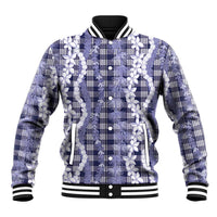 Hawaiian Ohia Lehua Lei Baseball Jacket Plaid Palaka Uliuli hohonu Pattern LT9 Unisex Navy - Polynesian Pride