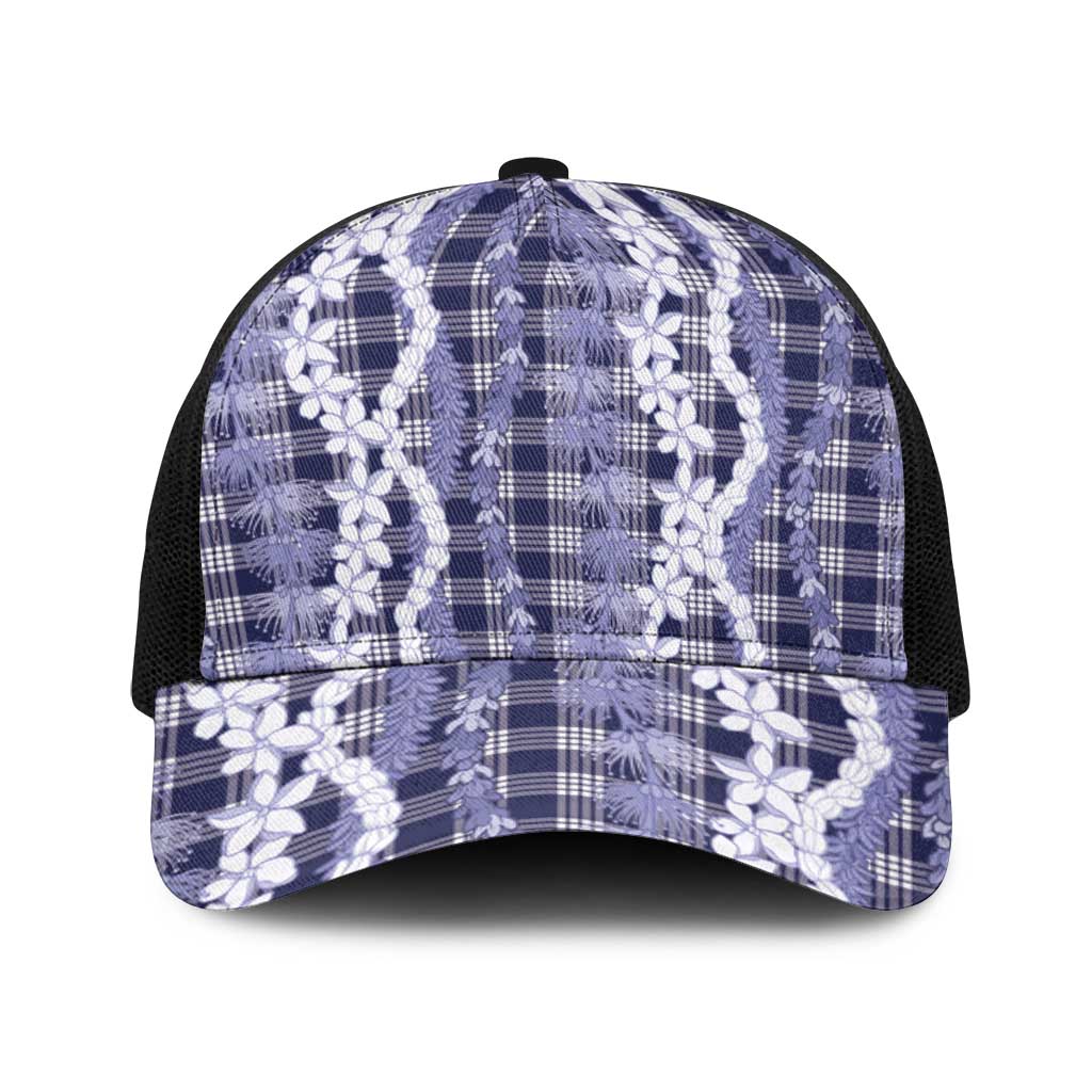 Hawaiian Ohia Lehua Lei Baseball Net Cap Plaid Palaka Uliuli hohonu Pattern - Polynesian Pride