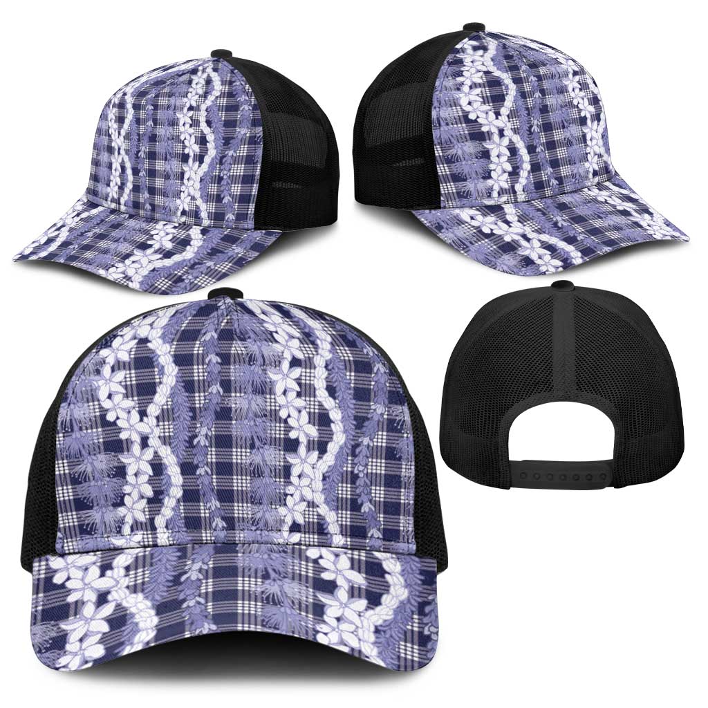 Hawaiian Ohia Lehua Lei Baseball Net Cap Plaid Palaka Uliuli hohonu Pattern - Polynesian Pride