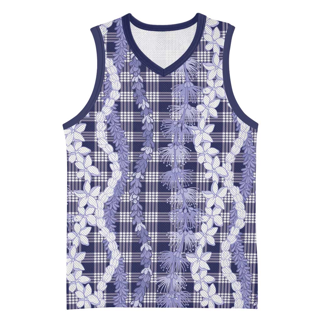 Hawaiian Ohia Lehua Lei Basketball Jersey Plaid Palaka Uliuli hohonu Pattern LT9 Unisex Navy - Polynesian Pride