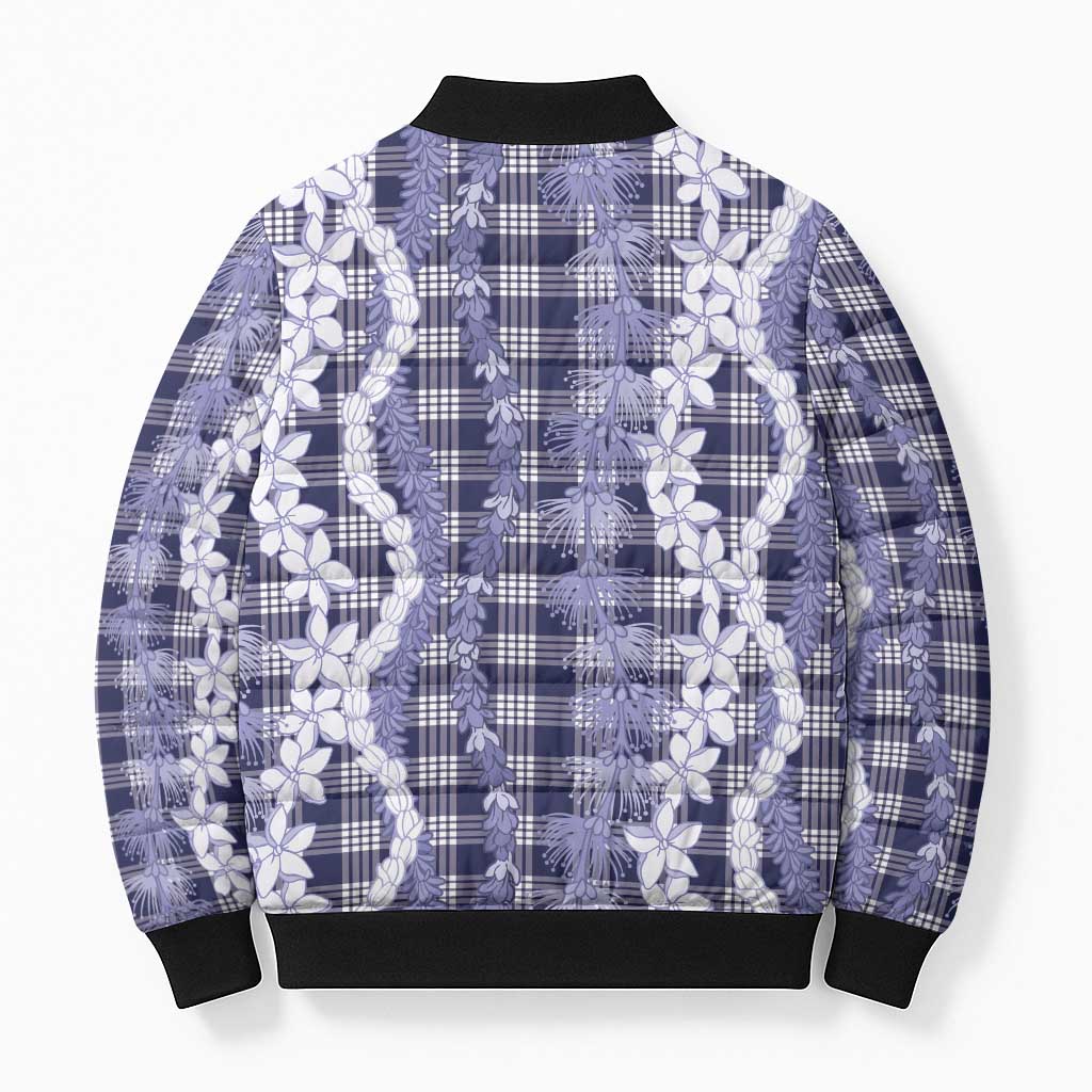 Hawaiian Ohia Lehua Lei Bomber Puffer Jacket Plaid Palaka Uliuli hohonu Pattern LT9 - Polynesian Pride