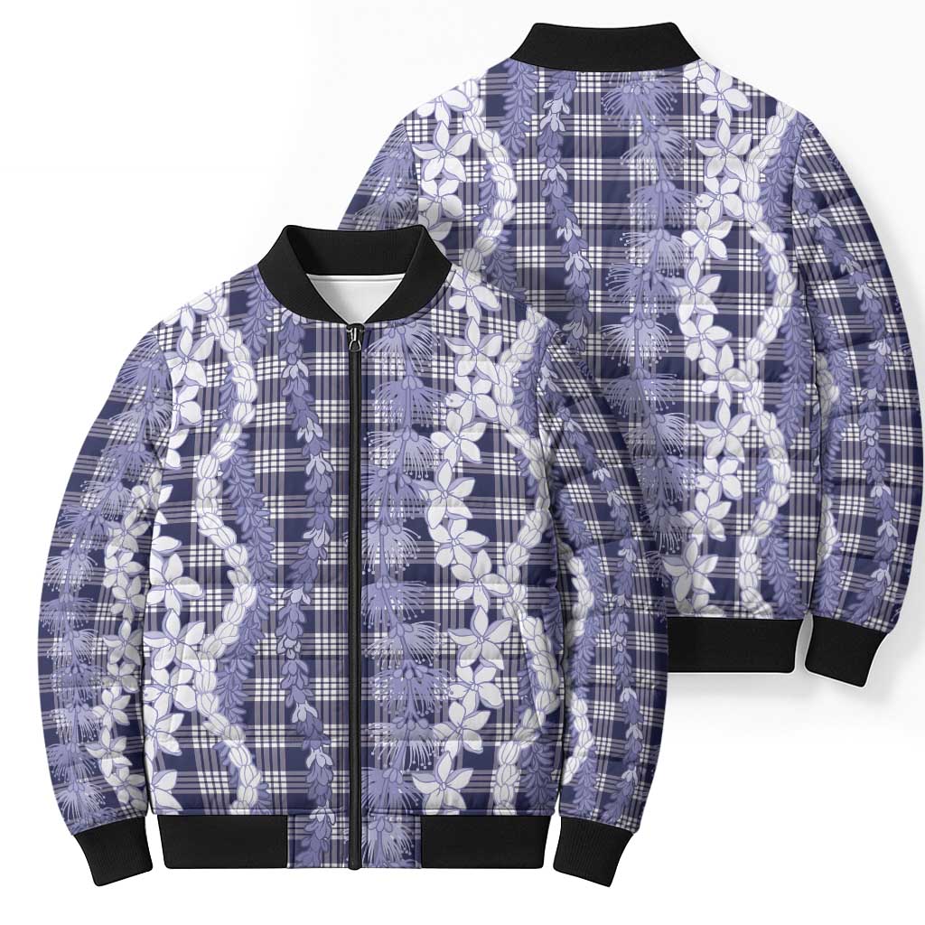 Hawaiian Ohia Lehua Lei Bomber Puffer Jacket Plaid Palaka Uliuli hohonu Pattern LT9 - Polynesian Pride