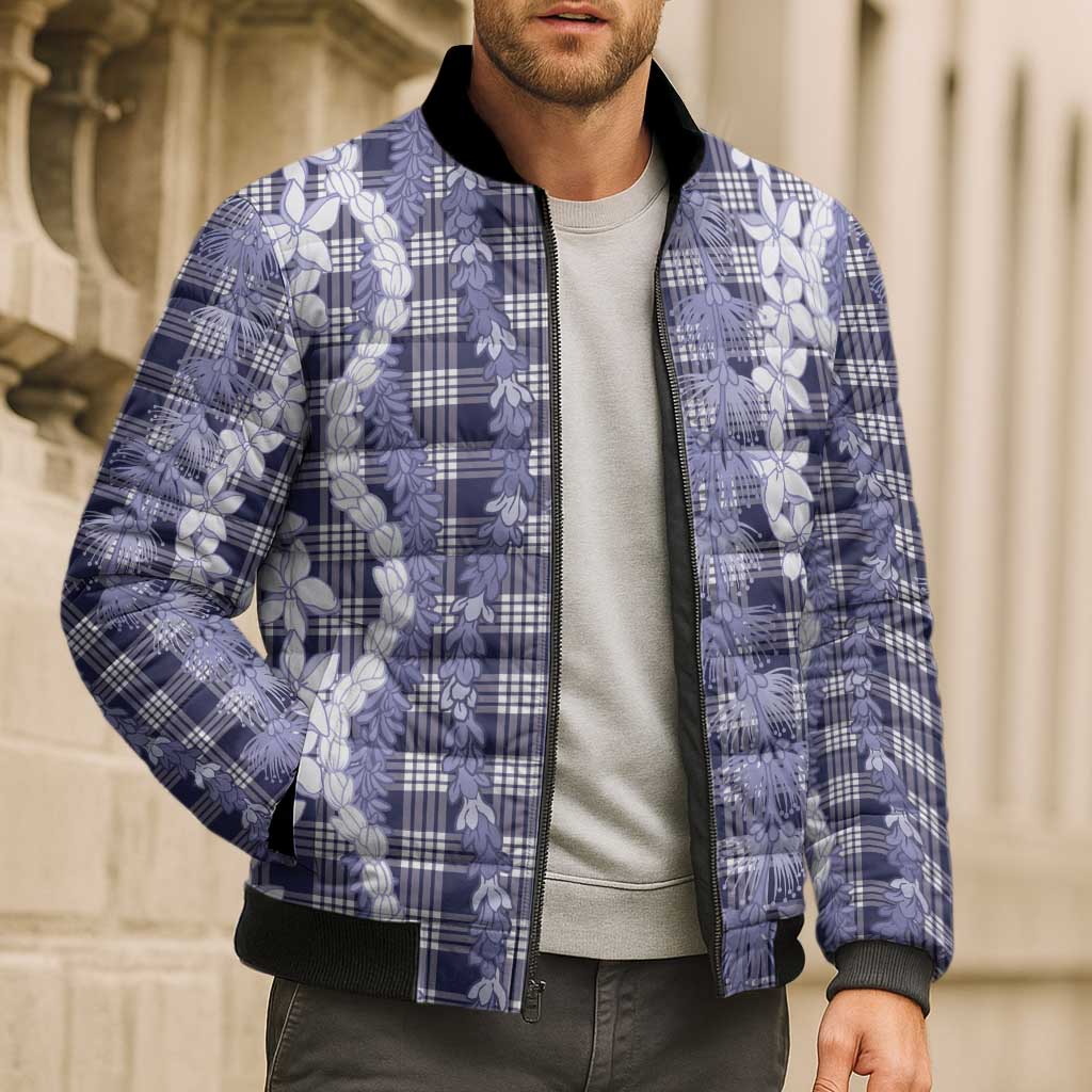 Hawaiian Ohia Lehua Lei Bomber Puffer Jacket Plaid Palaka Uliuli hohonu Pattern LT9 - Polynesian Pride