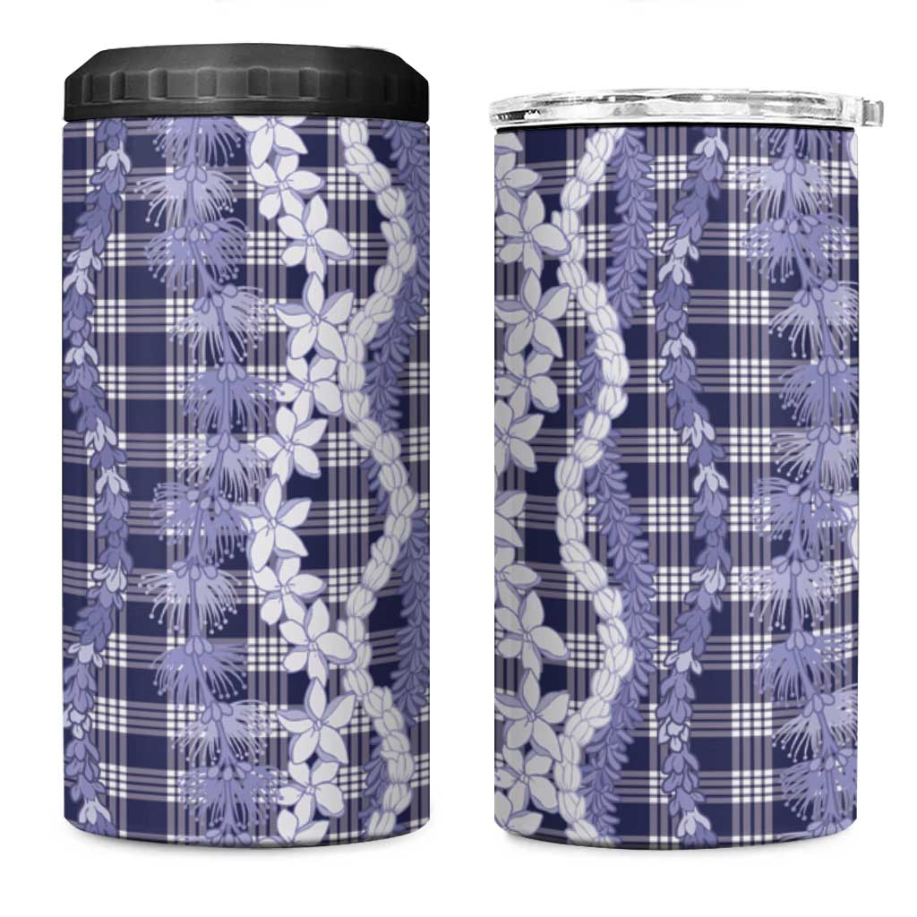 Hawaiian Ohia Lehua Lei 4 in 1 Can Cooler Tumbler Plaid Palaka Uliuli hohonu Pattern - Polynesian Pride