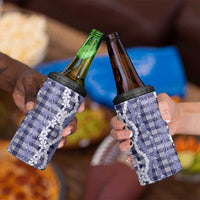 Hawaiian Ohia Lehua Lei 4 in 1 Can Cooler Tumbler Plaid Palaka Uliuli hohonu Pattern - Polynesian Pride