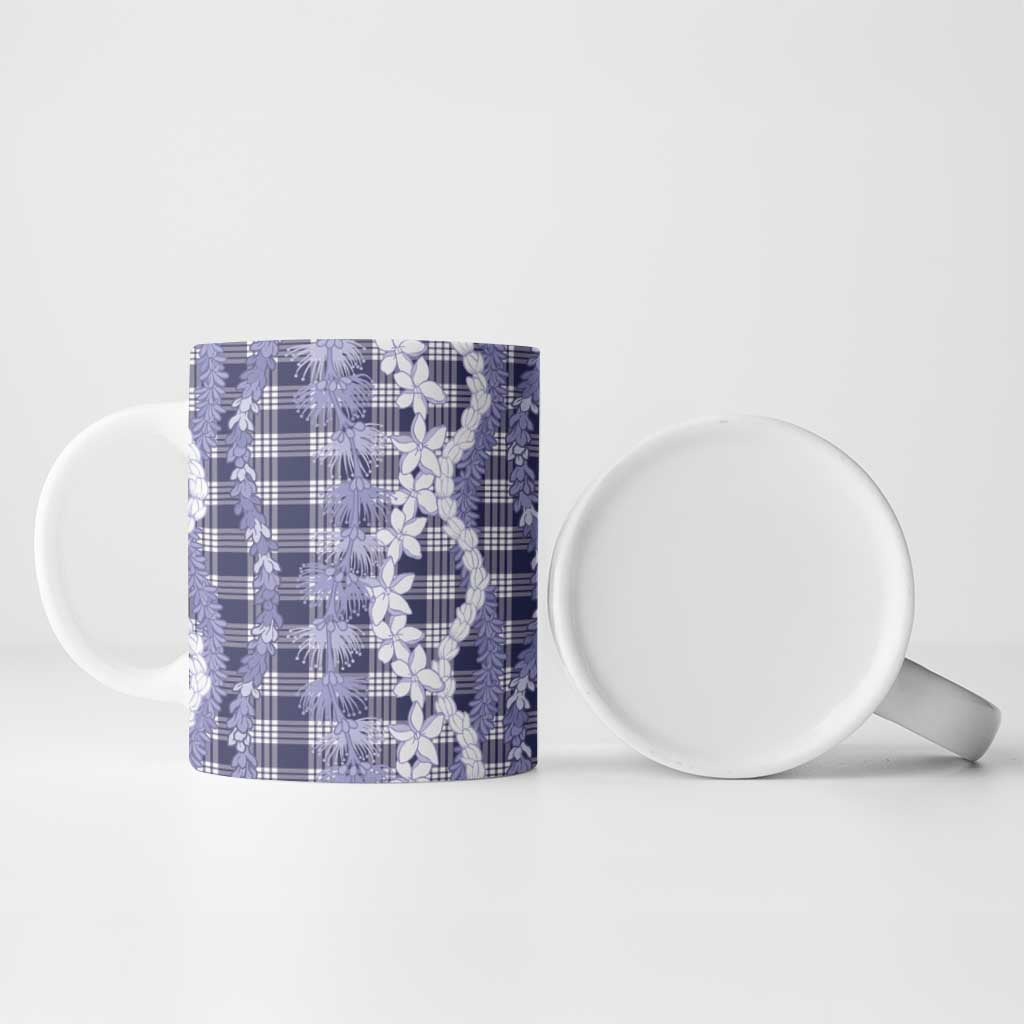 Hawaiian Ohia Lehua Lei Ceramic Mug Plaid Palaka Uliuli hohonu Pattern - Polynesian Pride
