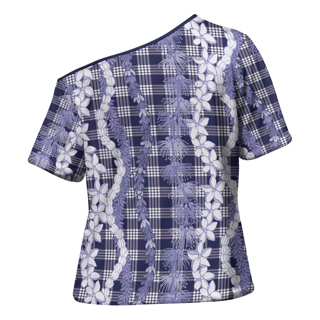 Hawaiian Ohia Lehua Lei Cross Shoulder Shirt Plaid Palaka Uliuli hohonu Pattern LT9 - Polynesian Pride