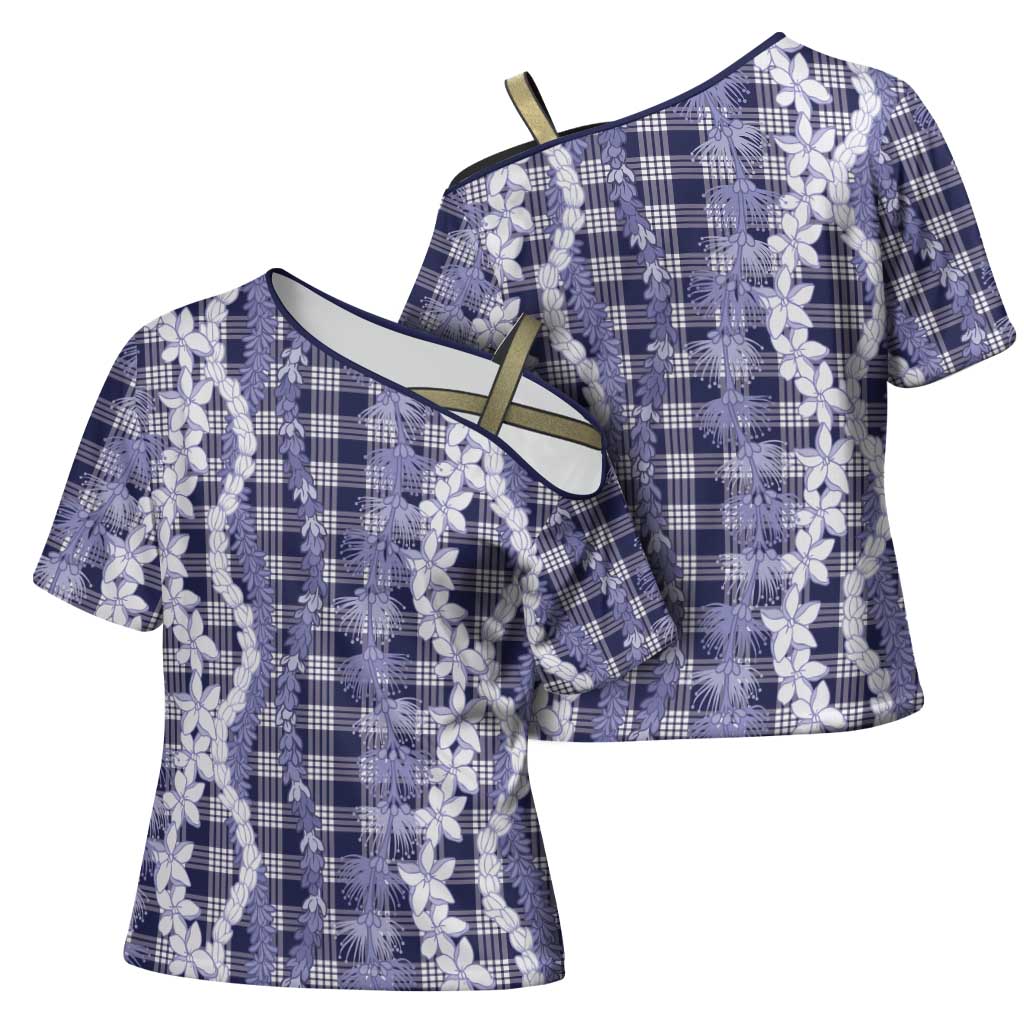 Hawaiian Ohia Lehua Lei Cross Shoulder Shirt Plaid Palaka Uliuli hohonu Pattern LT9 - Polynesian Pride