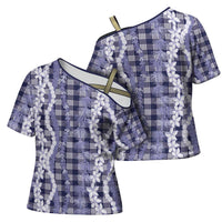 Hawaiian Ohia Lehua Lei Cross Shoulder Shirt Plaid Palaka Uliuli hohonu Pattern LT9 - Polynesian Pride