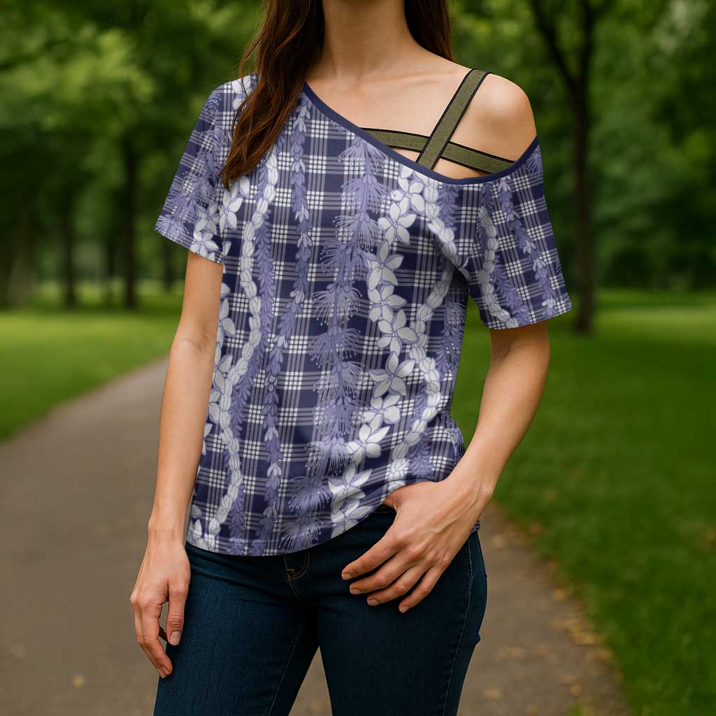 Hawaiian Ohia Lehua Lei Cross Shoulder Shirt Plaid Palaka Uliuli hohonu Pattern LT9 - Polynesian Pride