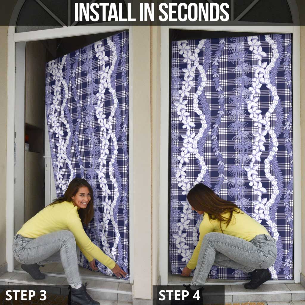 Hawaiian Ohia Lehua Lei Door Cover Plaid Palaka Uliuli hohonu Pattern - Polynesian Pride