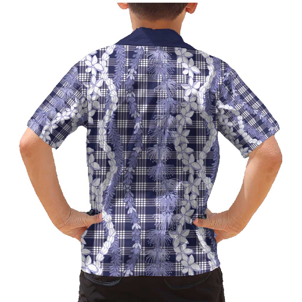 Hawaiian Ohia Lehua Lei Family Matching Mermaid Dress and Hawaiian Shirt Plaid Palaka Uliuli hohonu Pattern - Polynesian Pride