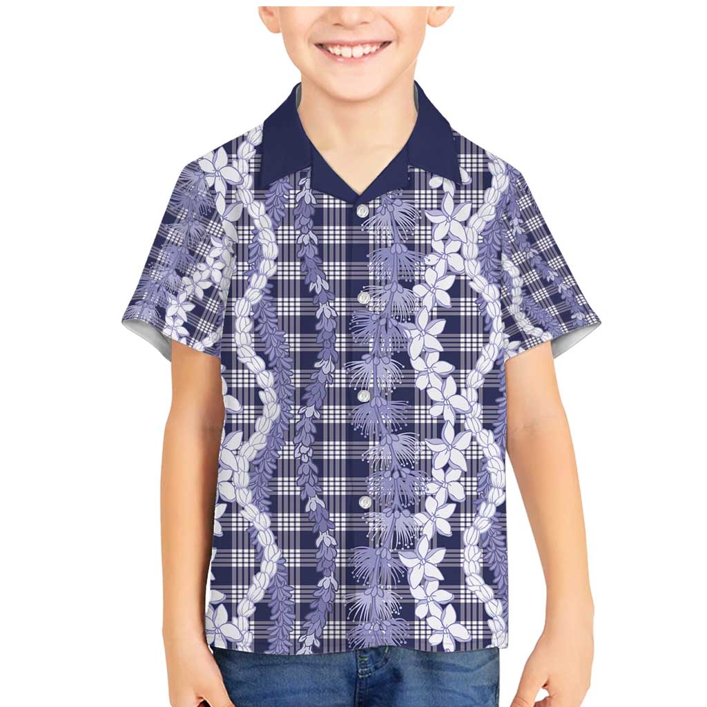 Hawaiian Ohia Lehua Lei Family Matching Mermaid Dress and Hawaiian Shirt Plaid Palaka Uliuli hohonu Pattern - Polynesian Pride