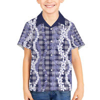 Hawaiian Ohia Lehua Lei Family Matching Off The Shoulder Long Sleeve Dress and Hawaiian Shirt Plaid Palaka Uliuli hohonu Pattern - Polynesian Pride