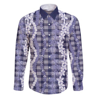 Hawaiian Ohia Lehua Lei Family Matching Off Shoulder Short Dress and Hawaiian Shirt Plaid Palaka Uliuli hohonu Pattern - Polynesian Pride