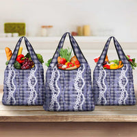 Hawaiian Ohia Lehua Lei Grocery Bag Plaid Palaka Uliuli hohonu Pattern LT9 3-pack One Size Navy - Polynesian Pride