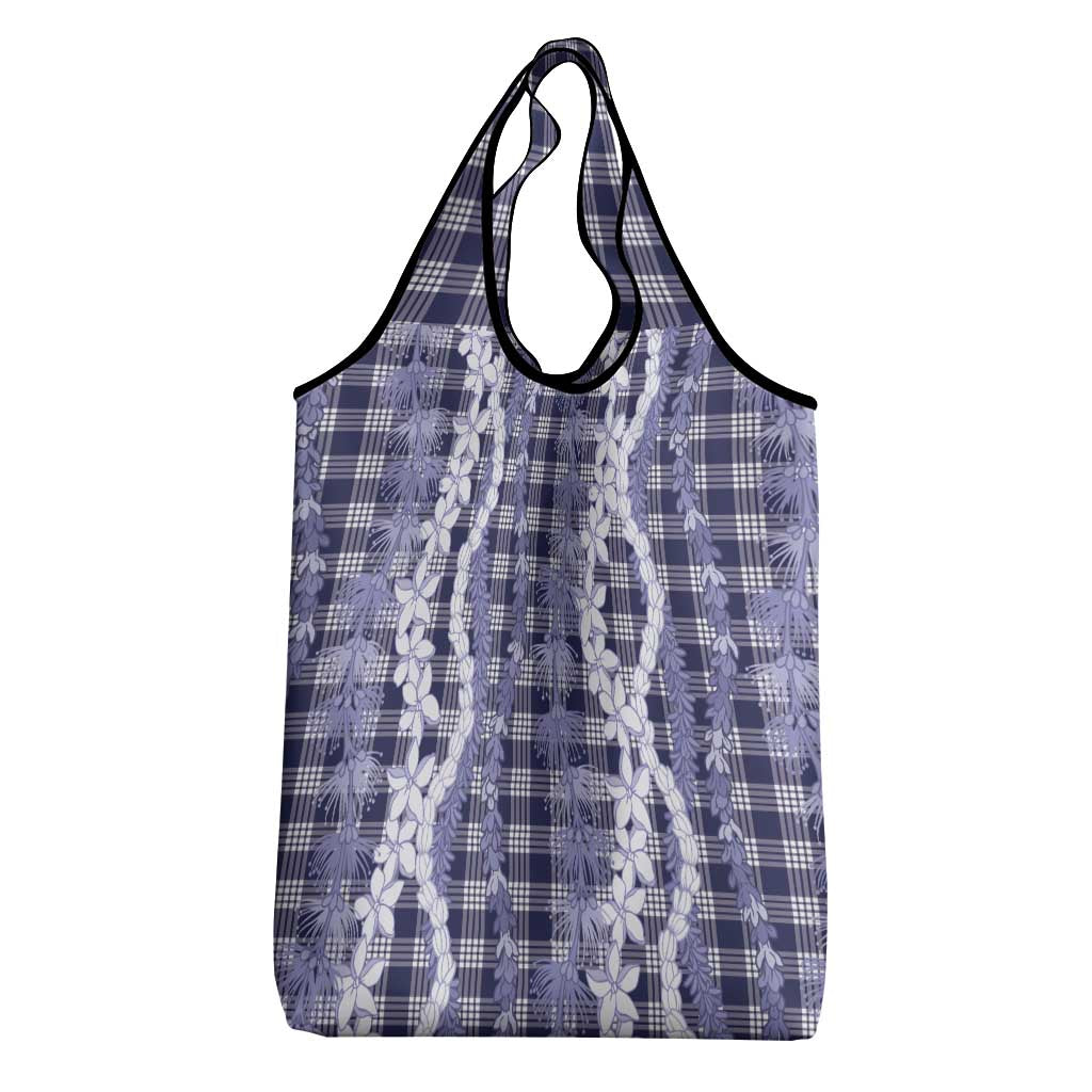 Hawaiian Ohia Lehua Lei Grocery Bag Plaid Palaka Uliuli hohonu Pattern LT9 - Polynesian Pride