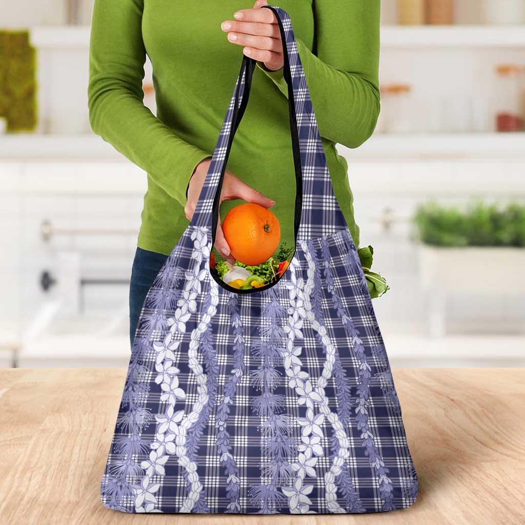 Hawaiian Ohia Lehua Lei Grocery Bag Plaid Palaka Uliuli hohonu Pattern LT9 - Polynesian Pride