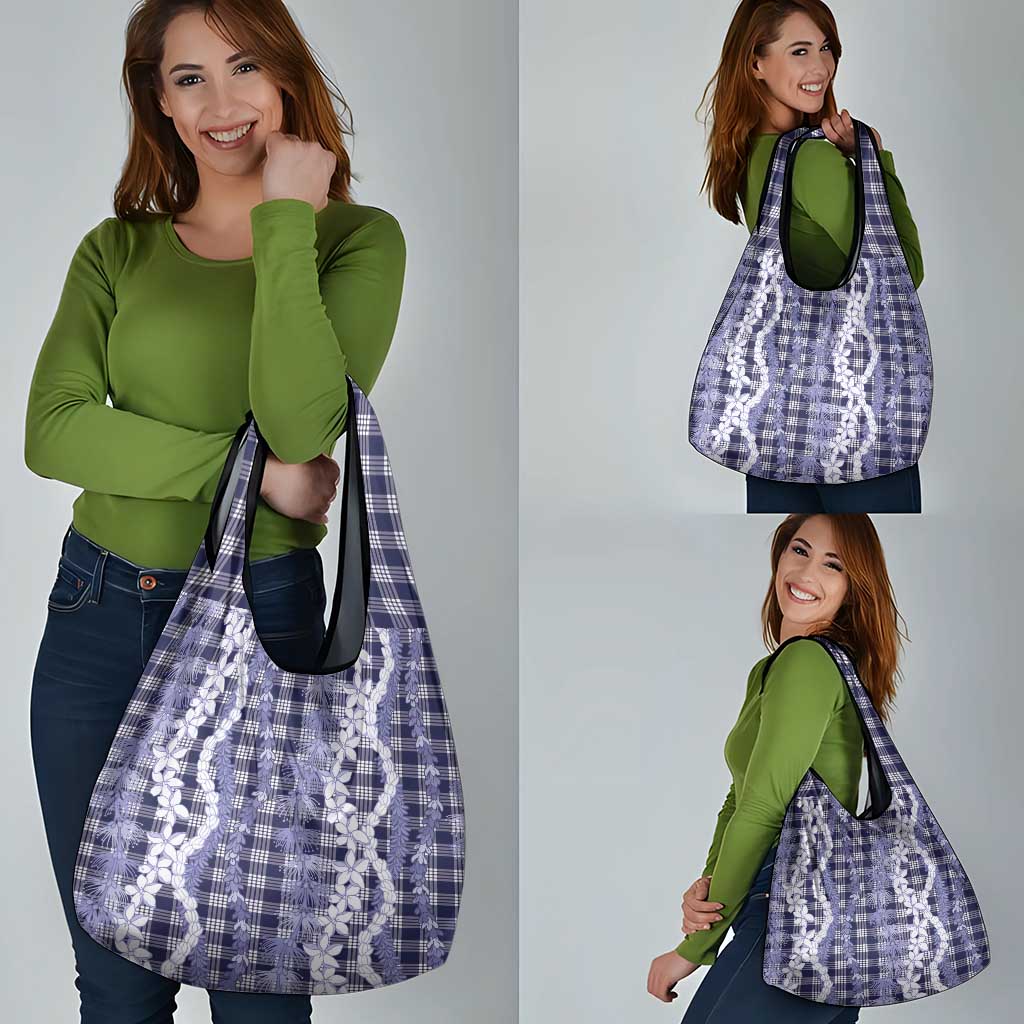Hawaiian Ohia Lehua Lei Grocery Bag Plaid Palaka Uliuli hohonu Pattern LT9 - Polynesian Pride