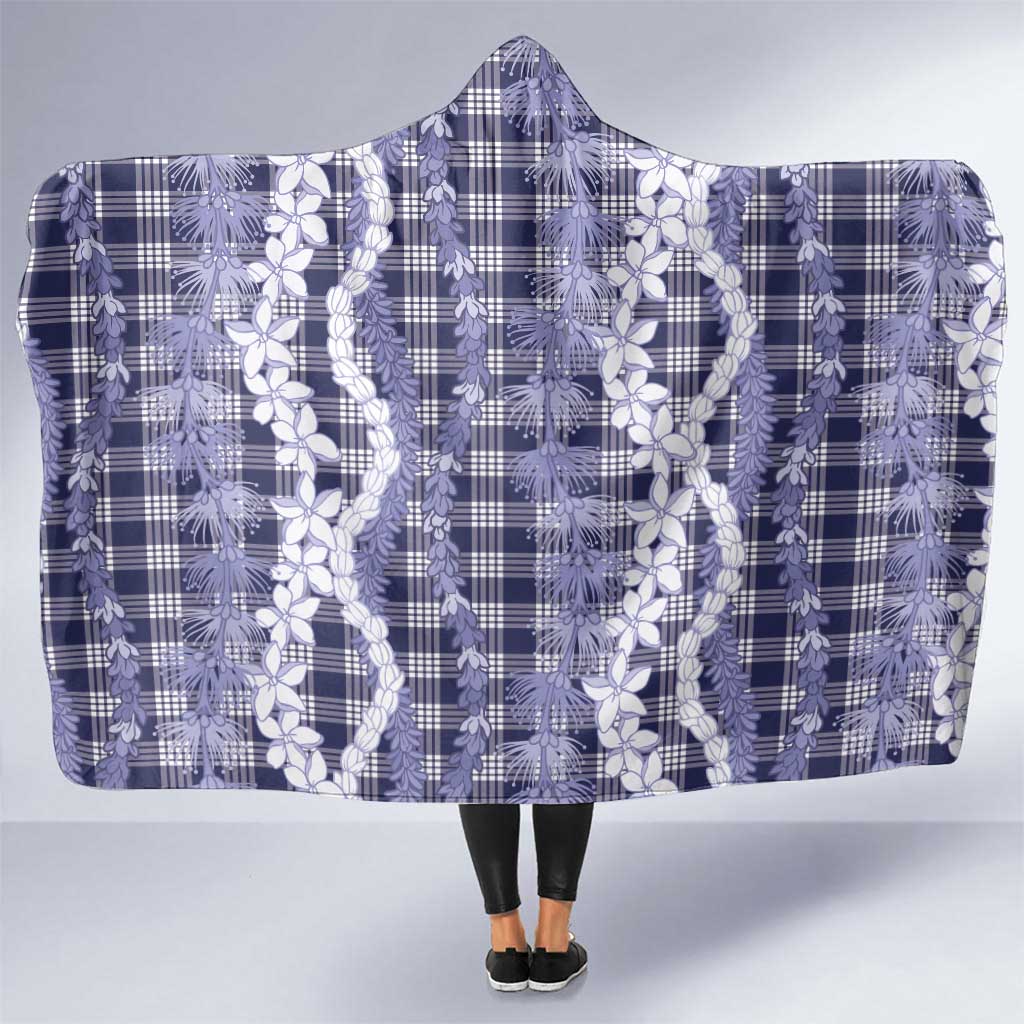 Hawaiian Ohia Lehua Lei Hooded Blanket Plaid Palaka Uliuli hohonu Pattern LT9 One Size Navy - Polynesian Pride