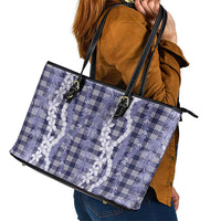 Hawaiian Ohia Lehua Lei Leather Tote Bag Plaid Palaka Uliuli hohonu Pattern LT9 - Polynesian Pride