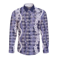 Hawaiian Ohia Lehua Lei Long Sleeve Button Shirt Plaid Palaka Uliuli hohonu Pattern LT9 Unisex Navy - Polynesian Pride