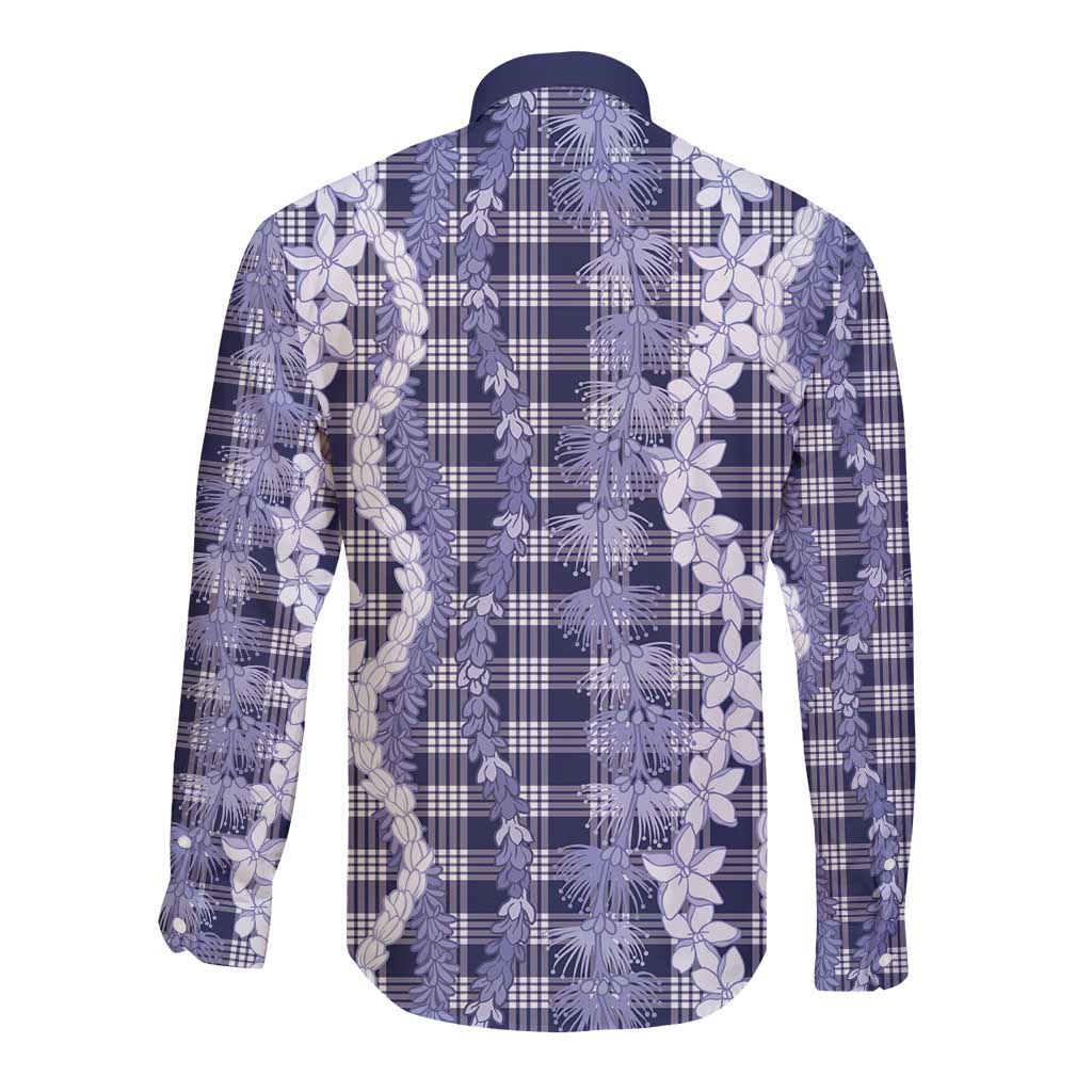 Hawaiian Ohia Lehua Lei Long Sleeve Button Shirt Plaid Palaka Uliuli hohonu Pattern LT9 - Polynesian Pride