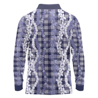 Hawaiian Ohia Lehua Lei Long Sleeve Polo Shirt Plaid Palaka Uliuli hohonu Pattern - Polynesian Pride