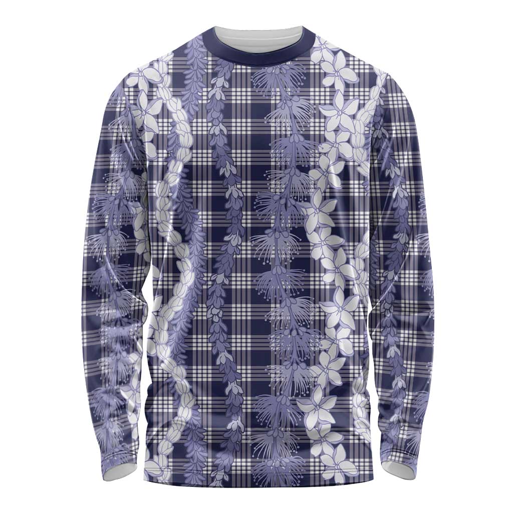Hawaiian Ohia Lehua Lei Long Sleeve Shirt Plaid Palaka Uliuli hohonu Pattern LT9 Unisex Navy - Polynesian Pride
