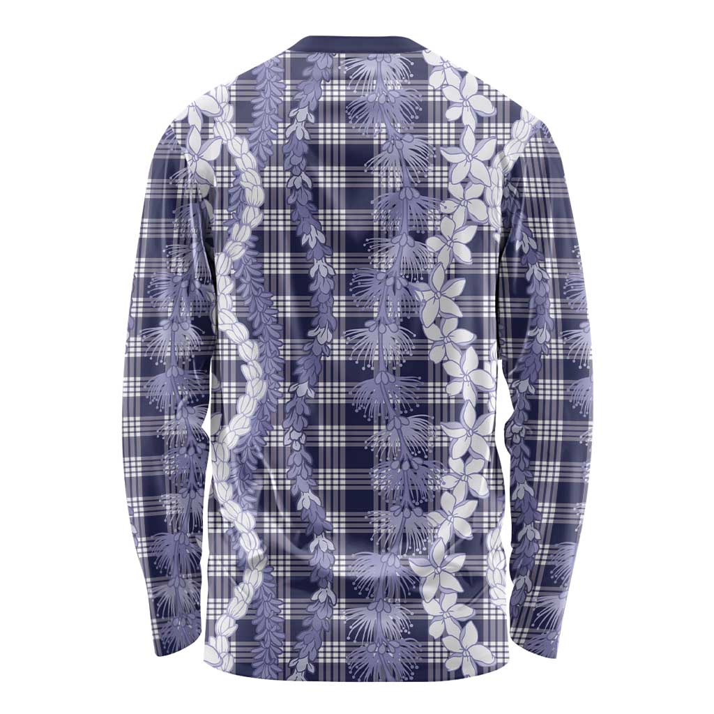 Hawaiian Ohia Lehua Lei Long Sleeve Shirt Plaid Palaka Uliuli hohonu Pattern LT9 - Polynesian Pride
