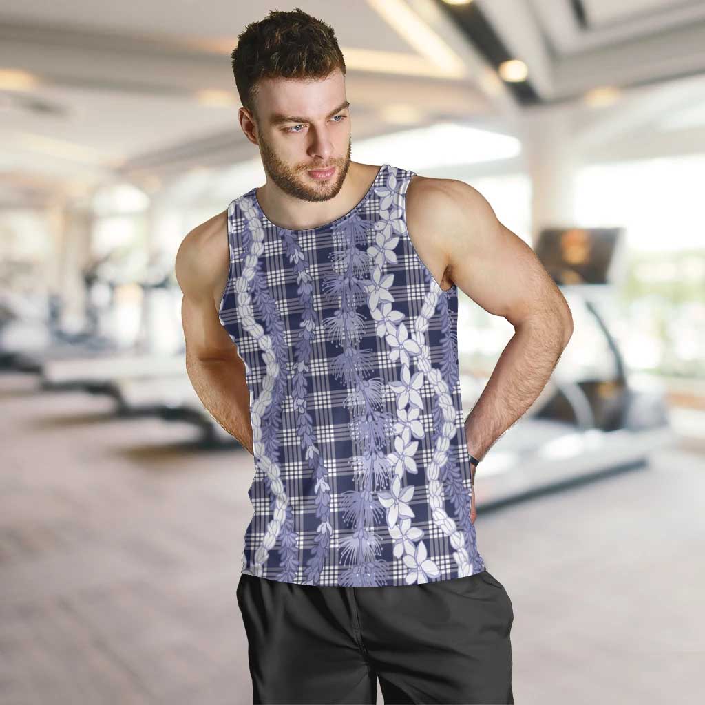Hawaiian Ohia Lehua Lei Men Tank Top Plaid Palaka Uliuli hohonu Pattern LT9 Navy - Polynesian Pride