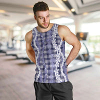 Hawaiian Ohia Lehua Lei Men Tank Top Plaid Palaka Uliuli hohonu Pattern LT9 Navy - Polynesian Pride