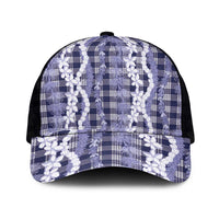 Hawaiian Ohia Lehua Lei Mesh Trucker Cap Plaid Palaka Uliuli hohonu Pattern - Polynesian Pride