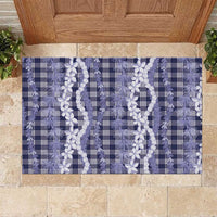 Hawaiian Ohia Lehua Lei Rubber Doormat Plaid Palaka Uliuli hohonu Pattern LT9 Navy - Polynesian Pride