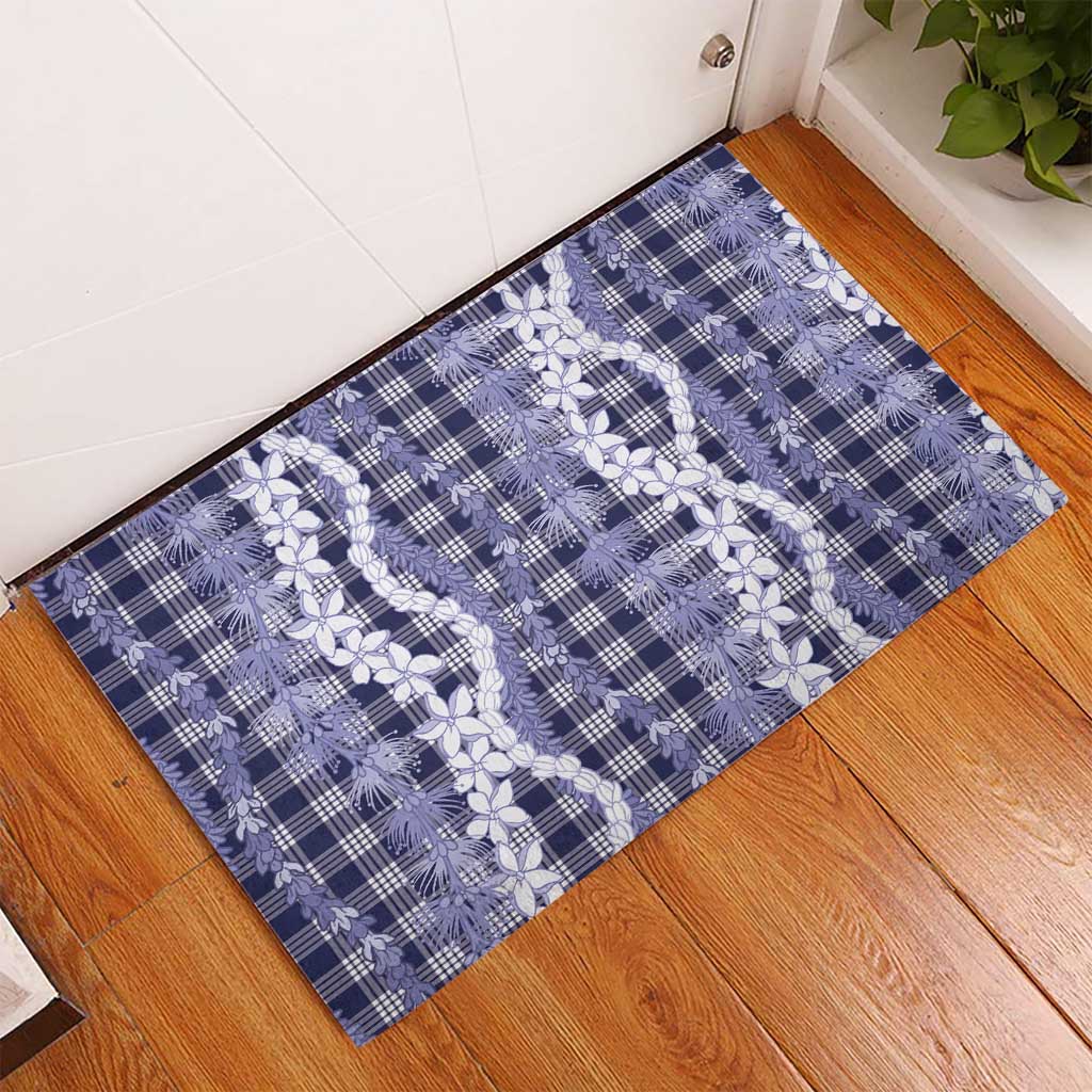 Hawaiian Ohia Lehua Lei Rubber Doormat Plaid Palaka Uliuli hohonu Pattern LT9 - Polynesian Pride