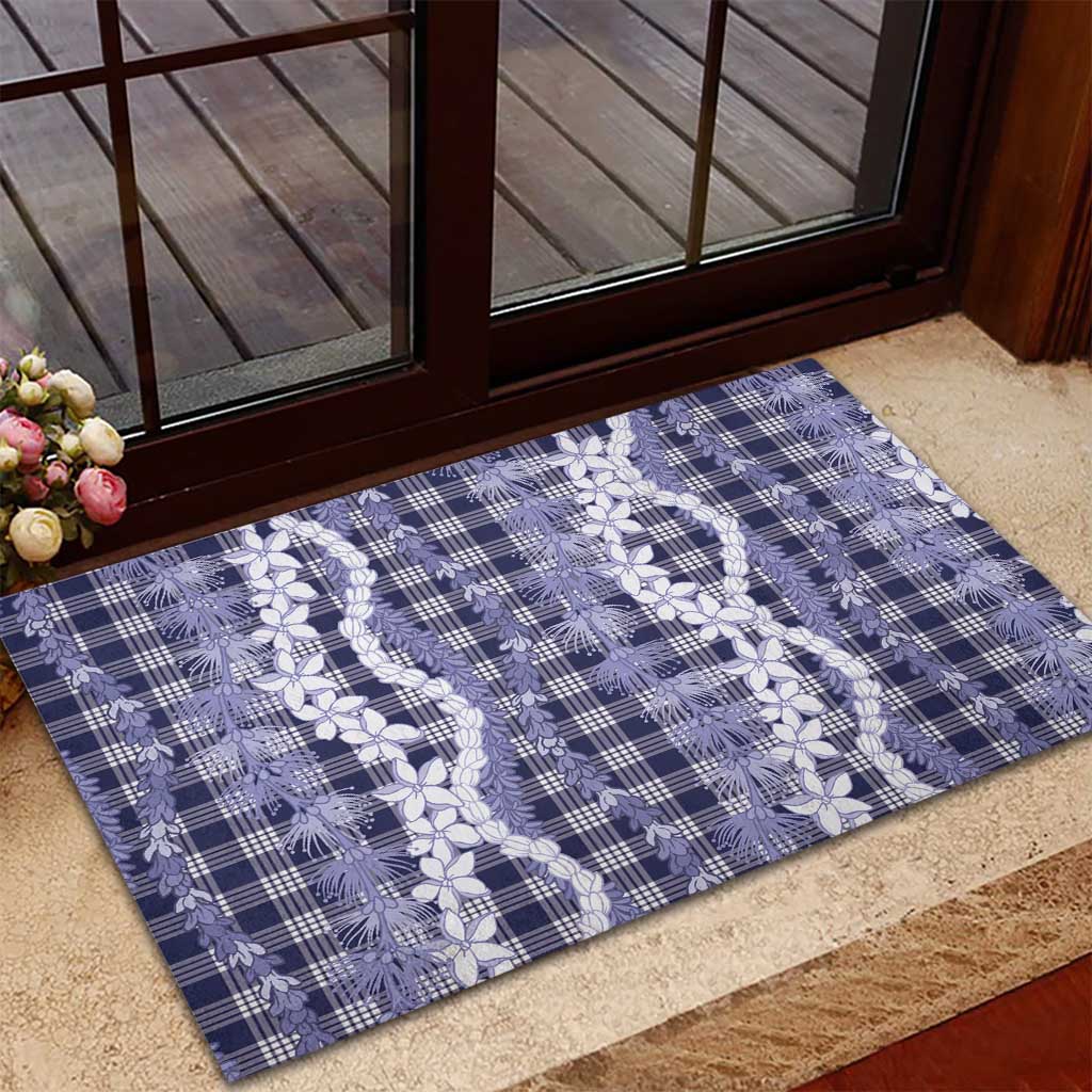 Hawaiian Ohia Lehua Lei Rubber Doormat Plaid Palaka Uliuli hohonu Pattern LT9 - Polynesian Pride